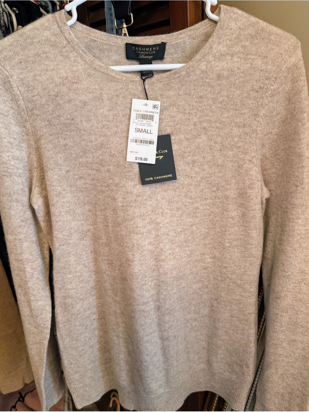 Charter Club Taupe Cashmere Crewneck Sweater